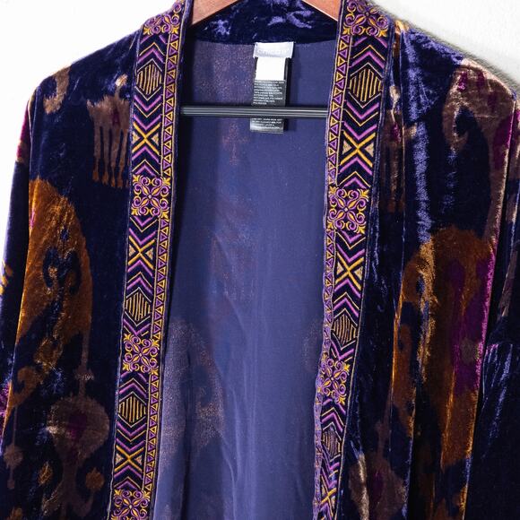 Chico’s Women’s Kimono L/XL Boho Luxe Velvet Burnout Eclectic Grandmacore Global - Picture 3 of 8